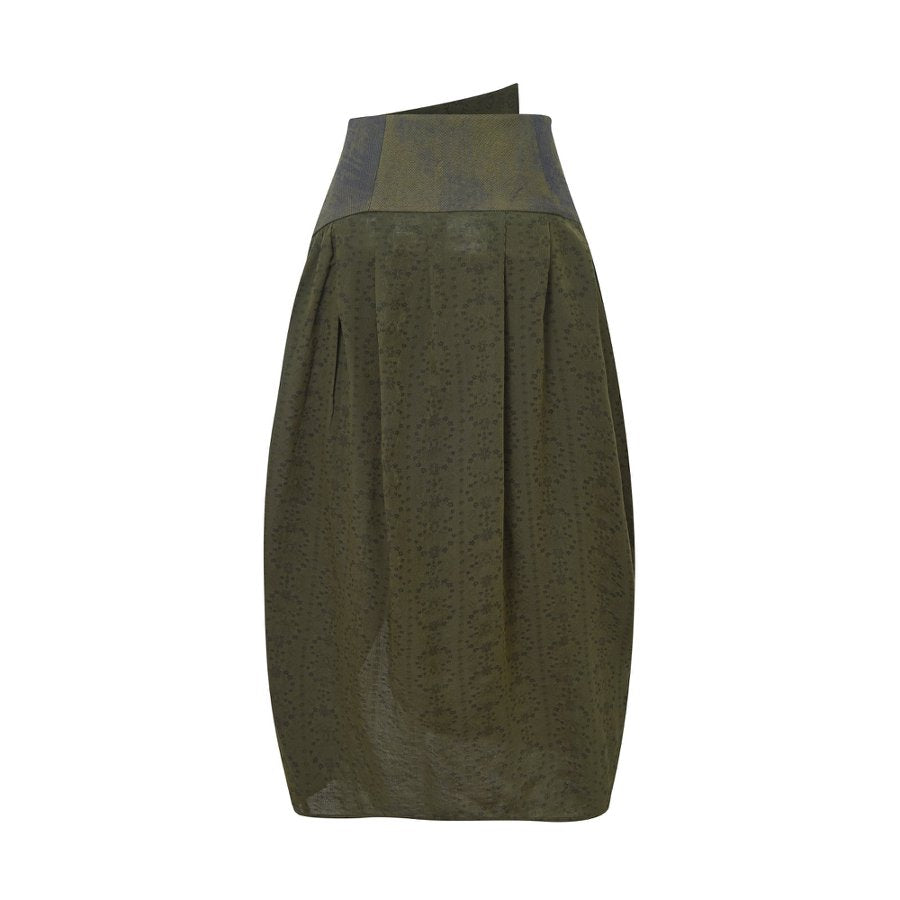 Army Green Skirt with Floral Patchwork
