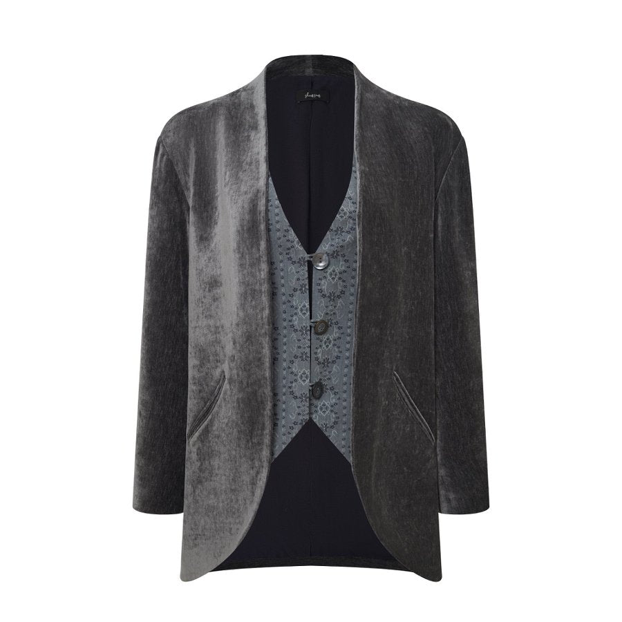 Grey Velvet Faux Two-Piece Jacket