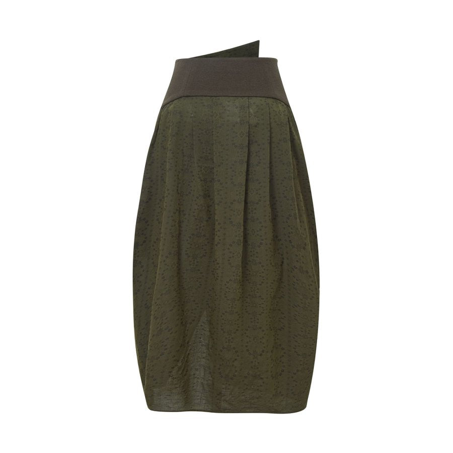 Army Green Wool Skirt with Floral Patchwork