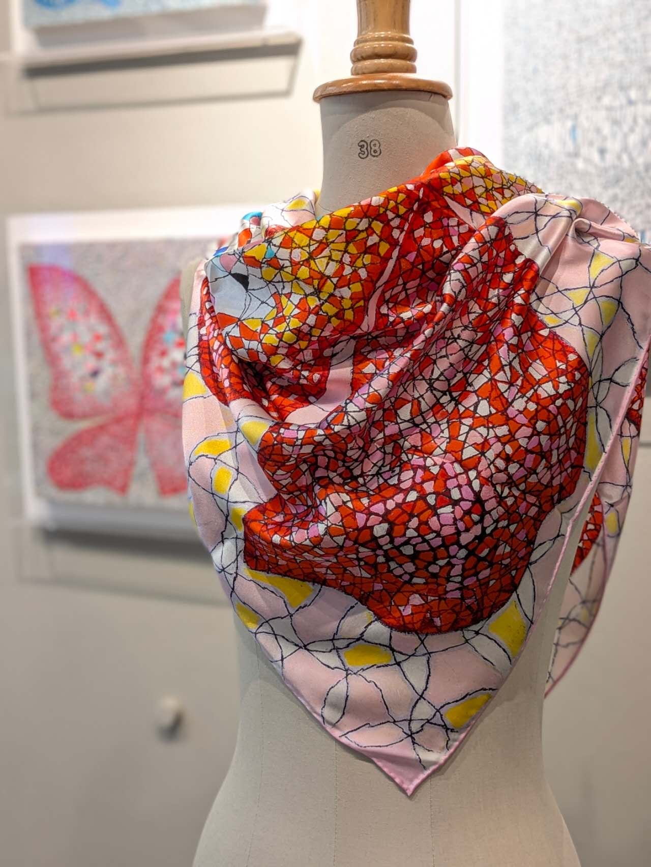 pink printed silk scarf