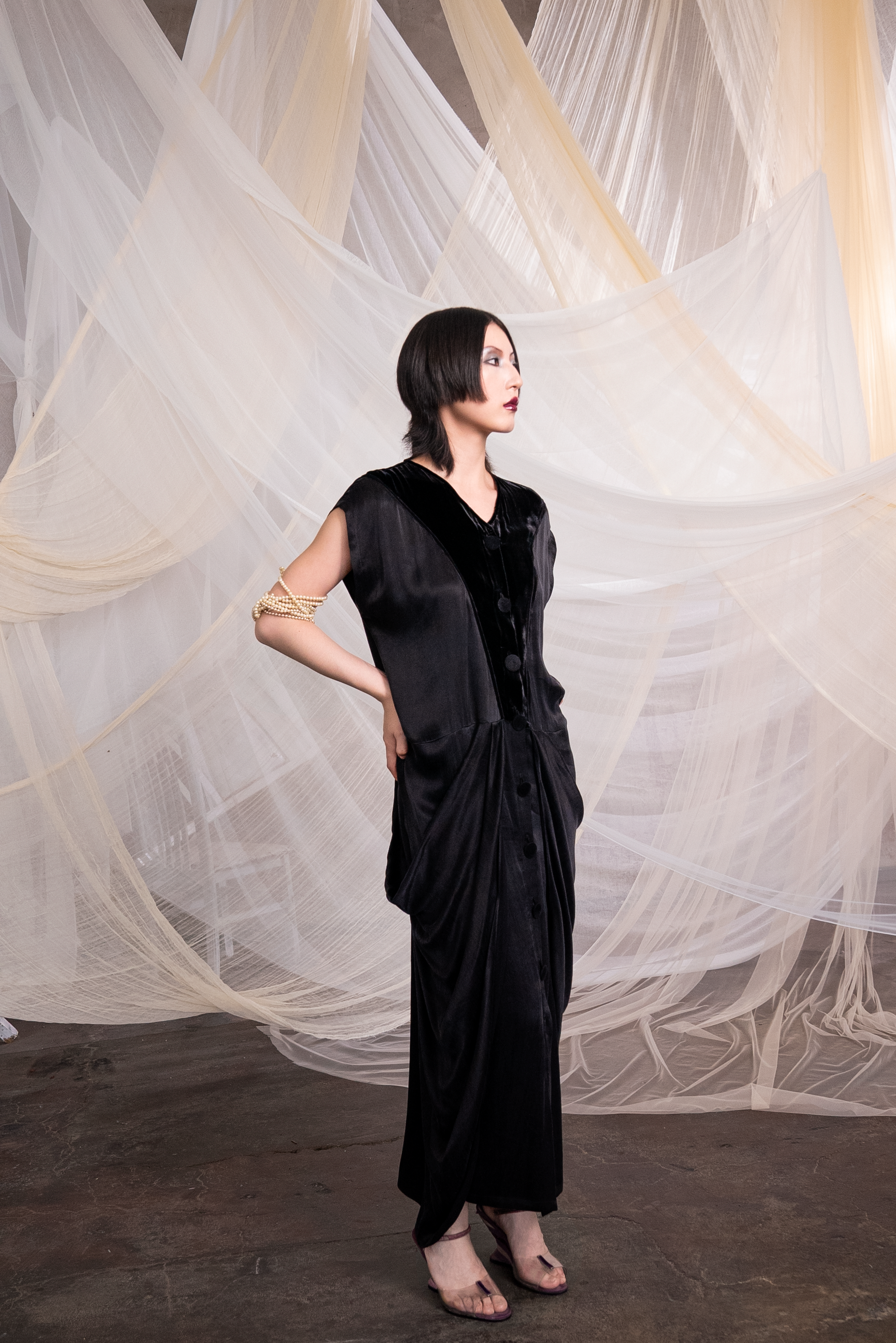 Cupra & Velvet Button Dress