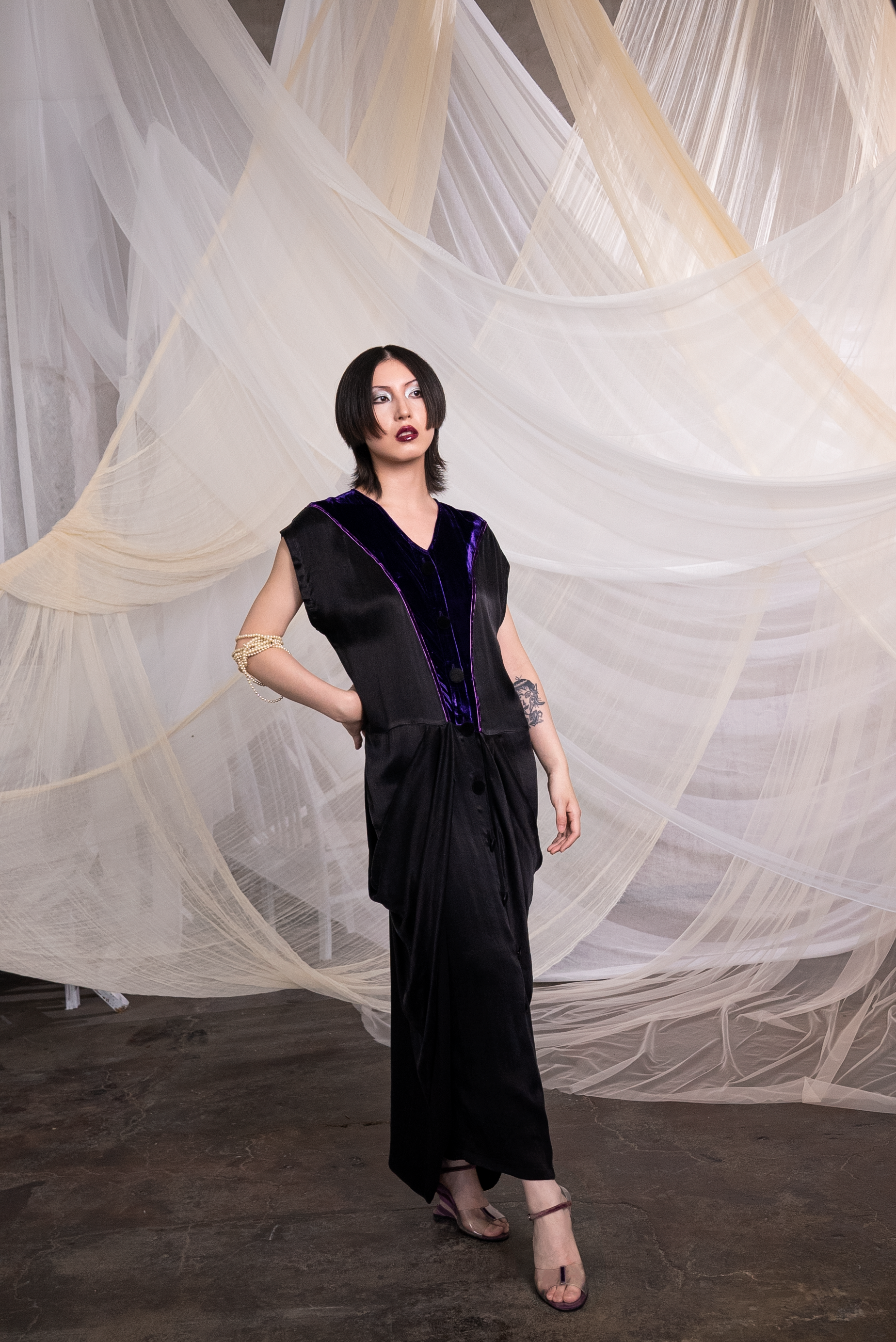 Cupra & Velvet Button Dress