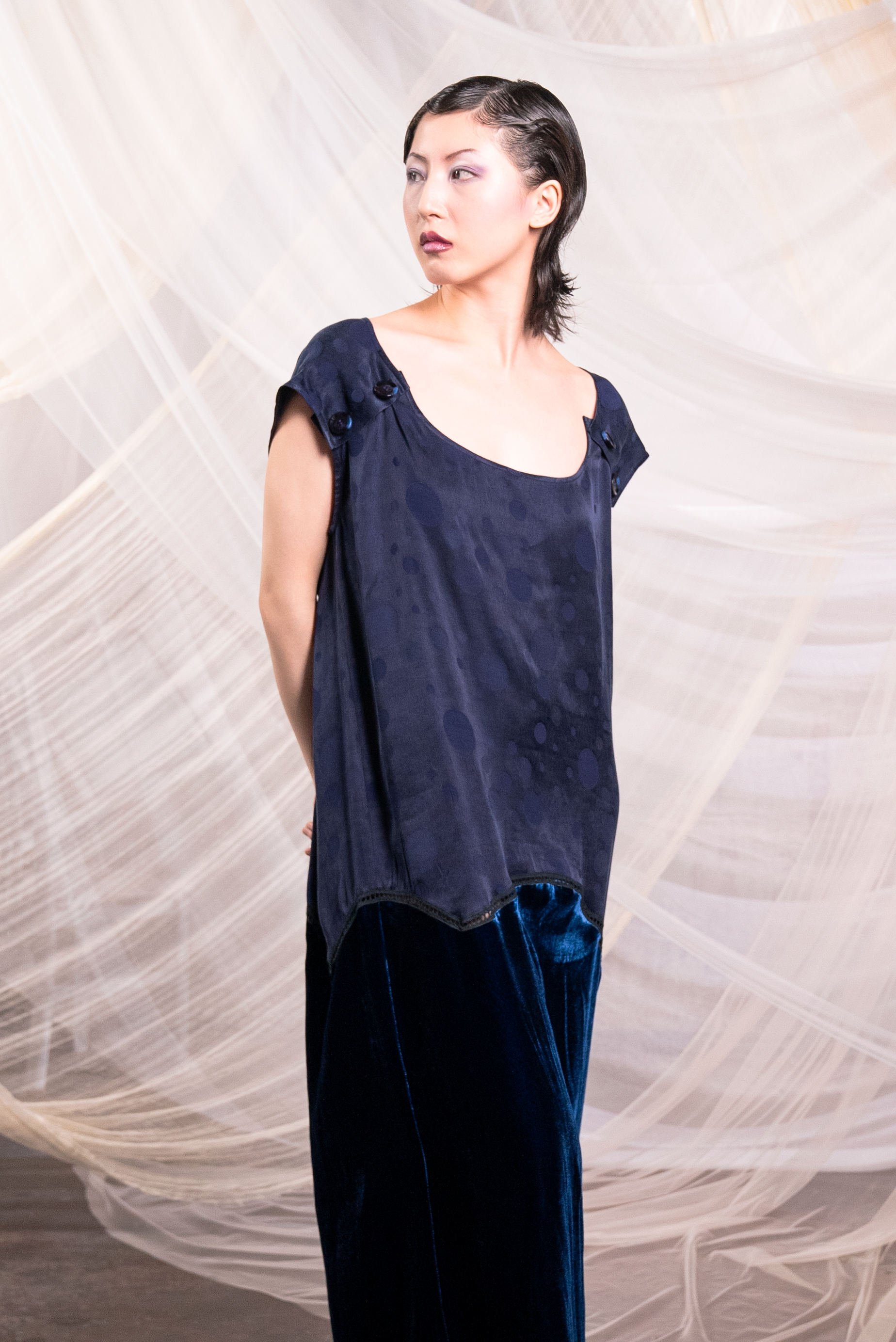 Polka Dot Jacquard & Silk Velvet Dress