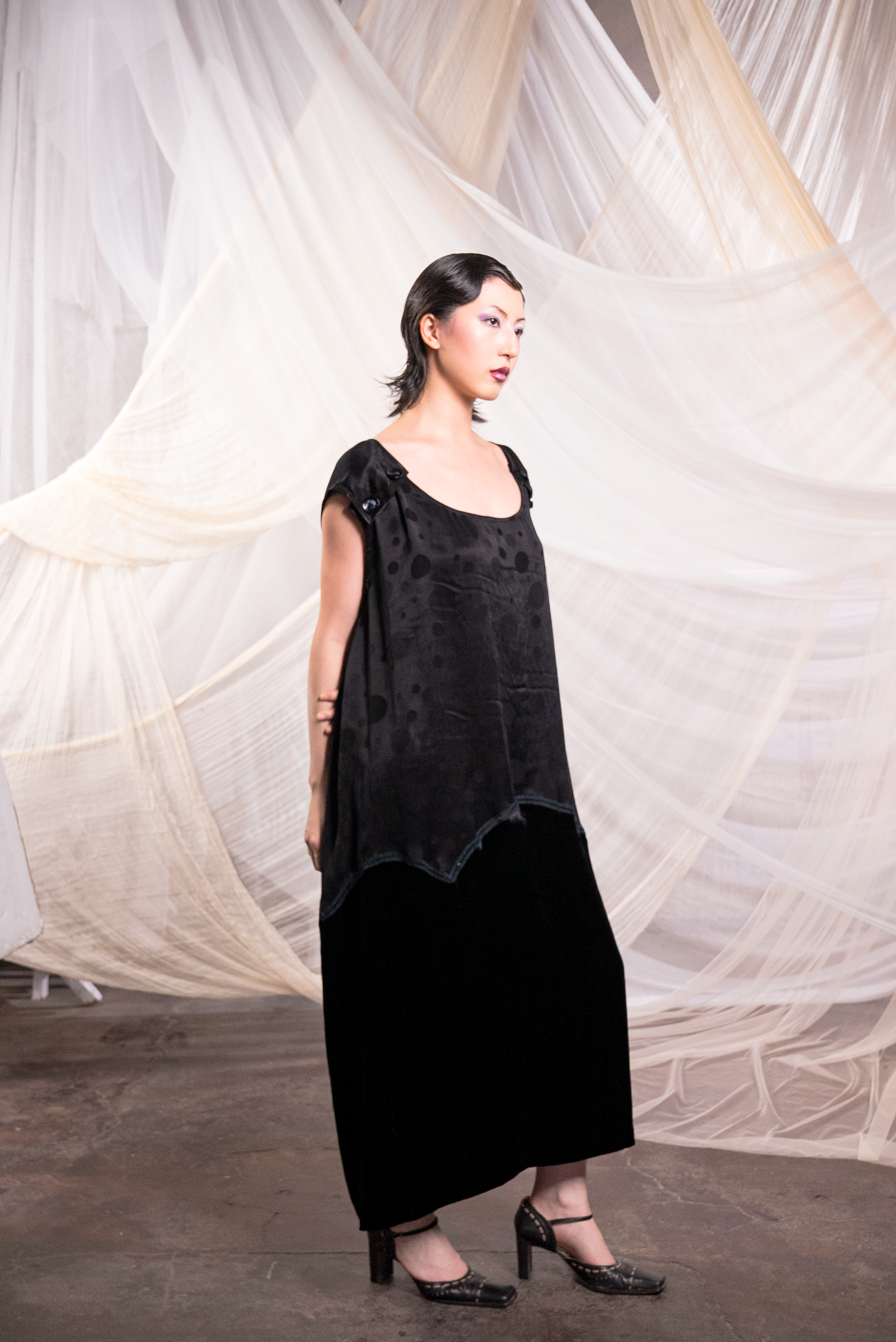 Polka Dot Jacquard & Silk Velvet Dress