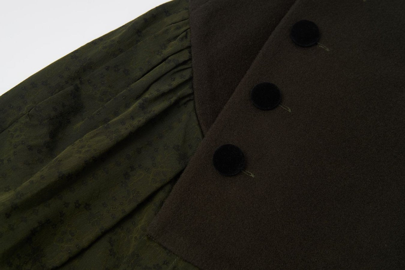 Army Green Wool Skirt with Floral Patchwork