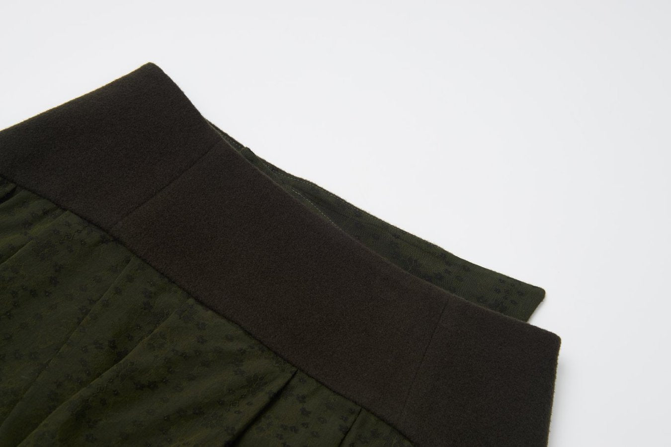Army Green Wool Skirt with Floral Patchwork