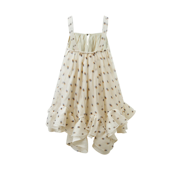 Silk Polka Dot Print Suspender Dress