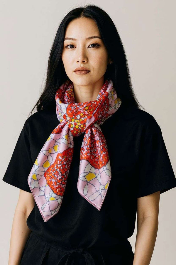 pink printed silk scarf