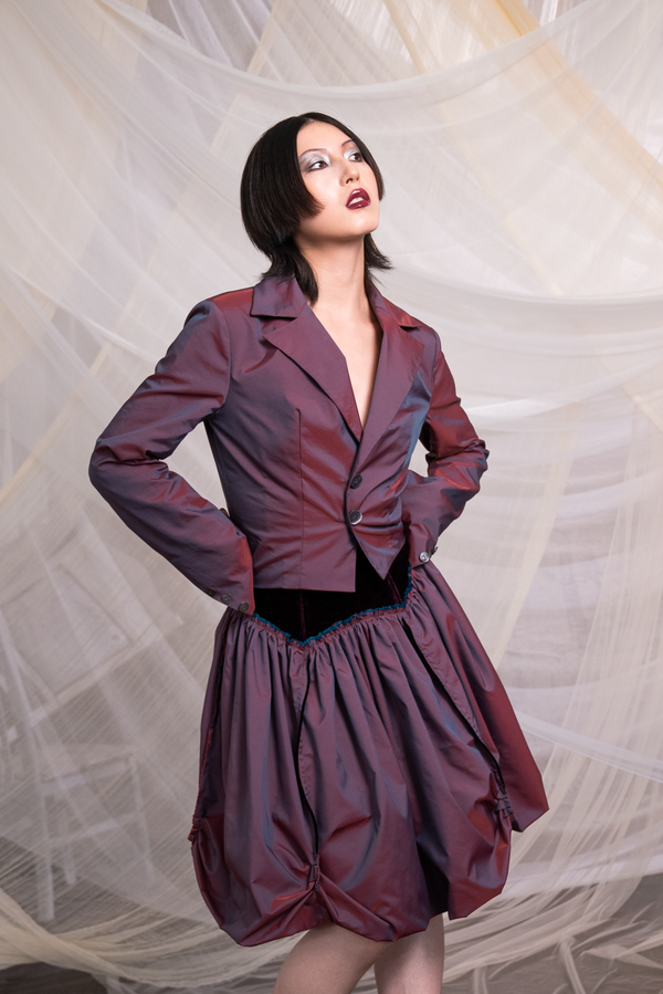 Silk Brocade Two-Tone Puff Skirt