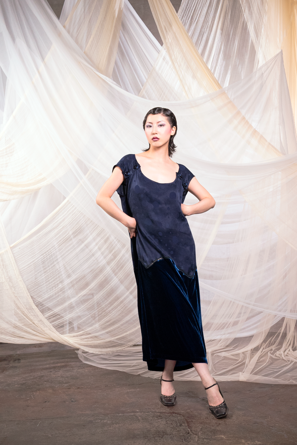 Polka Dot Jacquard & Silk Velvet Dress