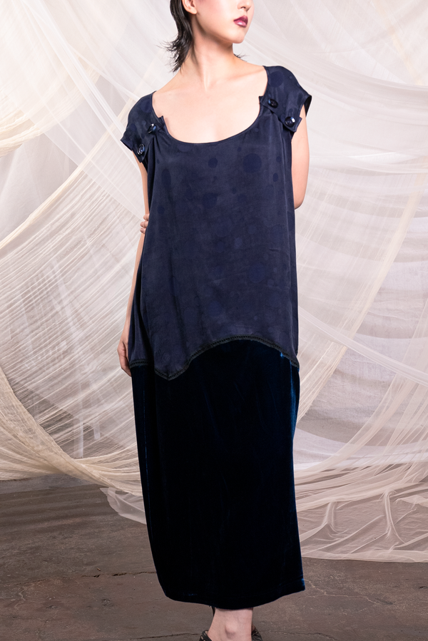 Polka Dot Jacquard & Silk Velvet Dress