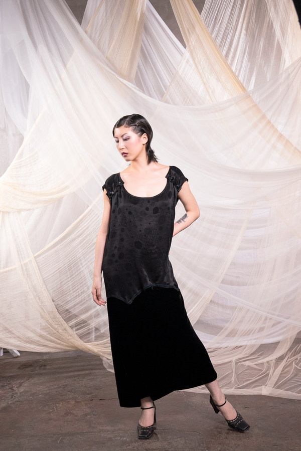 Polka Dot Jacquard & Silk Velvet Dress