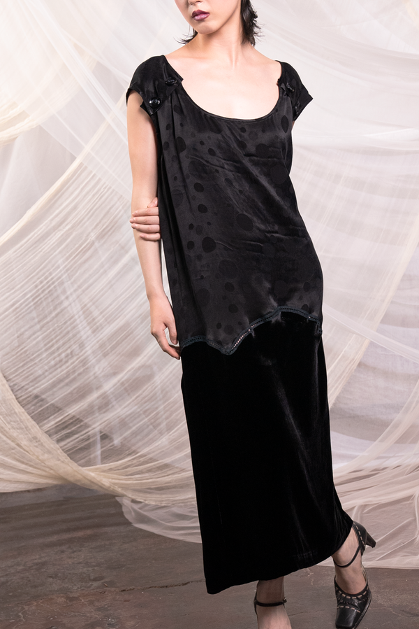 Polka Dot Jacquard & Silk Velvet Dress