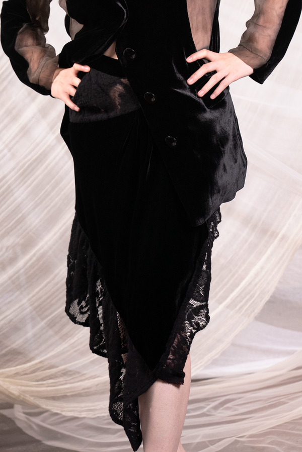 Silk Velvet  & wool lace skirt