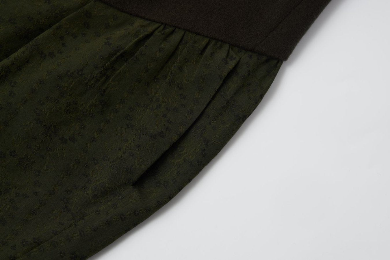 Army Green Wool Skirt with Floral Patchwork