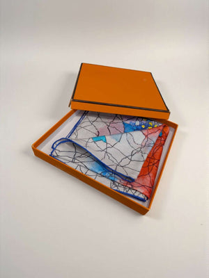 blue printed silk scarf